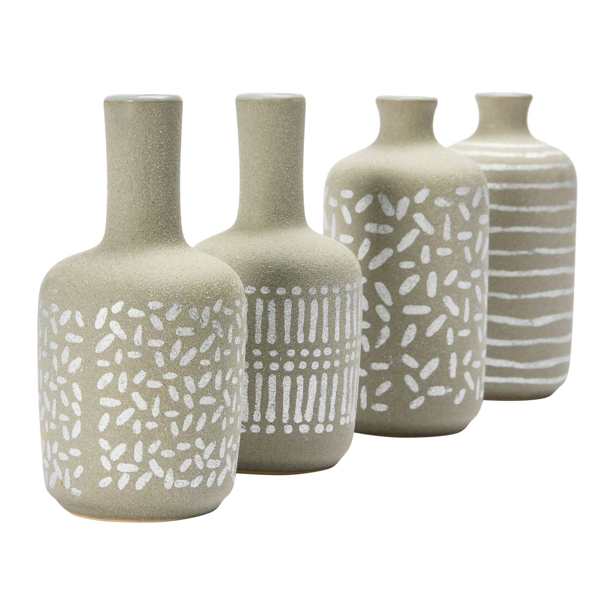 Hello Honey® Mixed Pattern Taupe & Silver Stoneware Vase Set